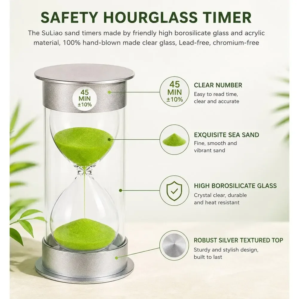 SuLiao 45 Minute Hourglass Timer Green Sand Large Visual Classroom & Study Timer